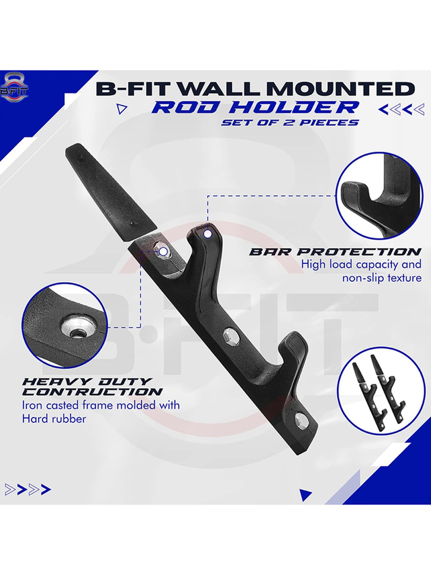 B Fit Wall Mounted Horizontal Barbell Holder Set of 2 (Black)