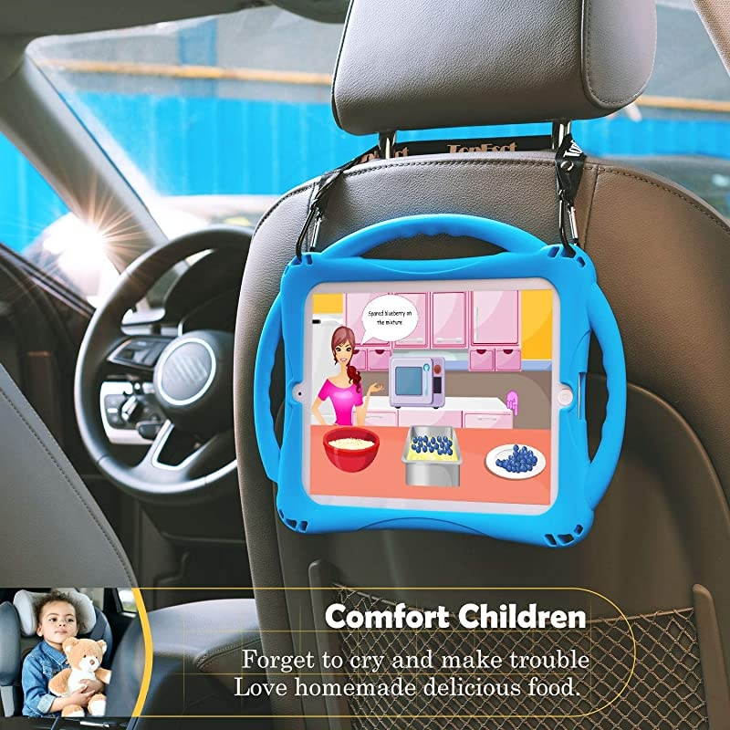 Kids case for iPad 8th 7th Gen 102 2020 iPad Air 3rd Gen 105 2019 iPad Pro 1052017 Premium FoodGrade Silicone Lightweight Shock Proof Handle Stand Kids Friendly Cover Blue