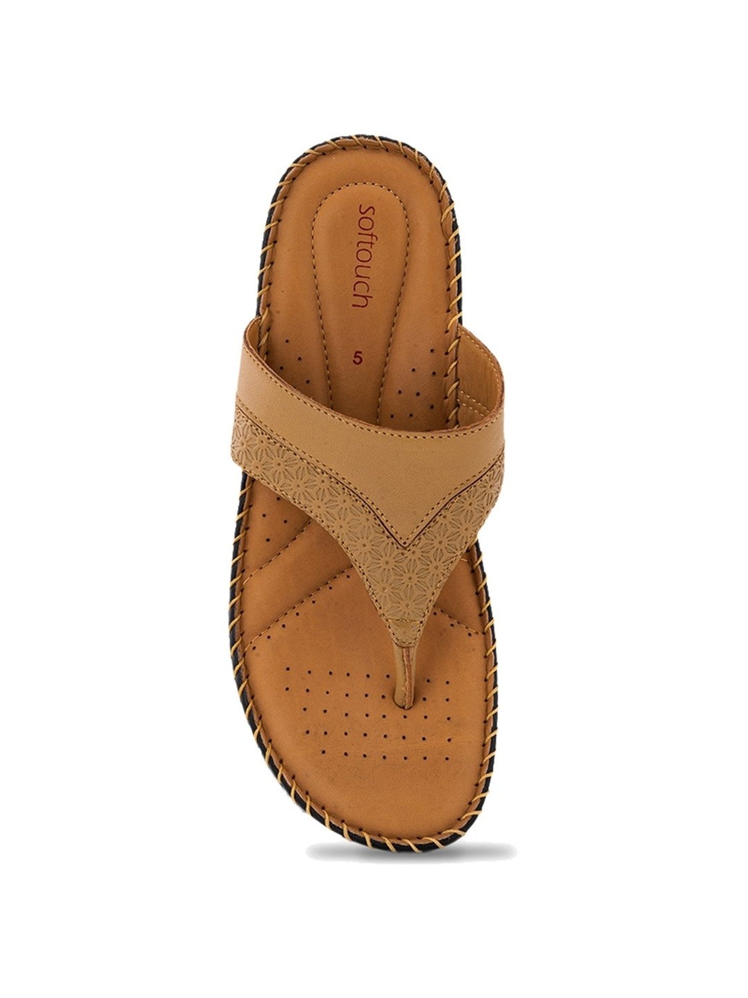 Softouch by Khadims Women's Brown Thong Wedges
