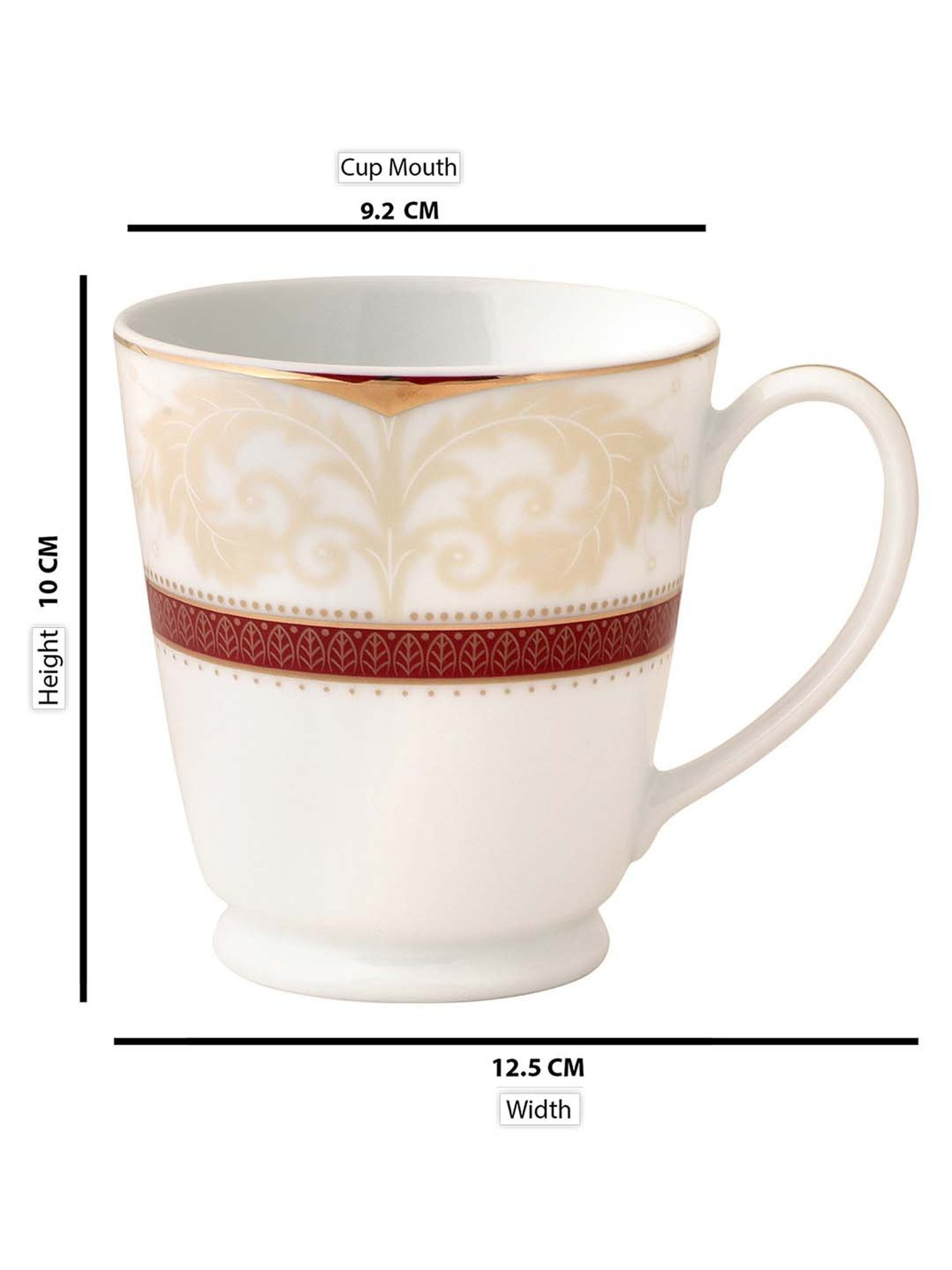 NORITAKE Hearth Off-White & Red Porcelain Queen's Fountain Tea Mug (0.37 L) - Set of 2