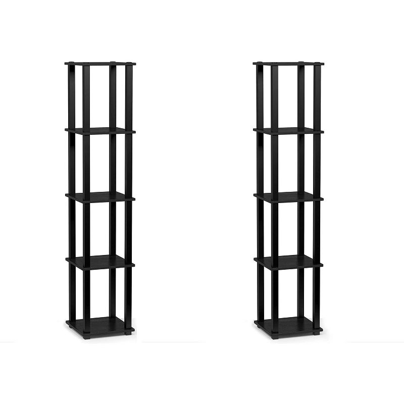Furinno Turn-N-Tube 5 Tier Wooden PVC Corner Display Shelf Bookcase for Living Room, Dining Room, Bedroom, and Office Spaces, Americano Black (2 Pack)