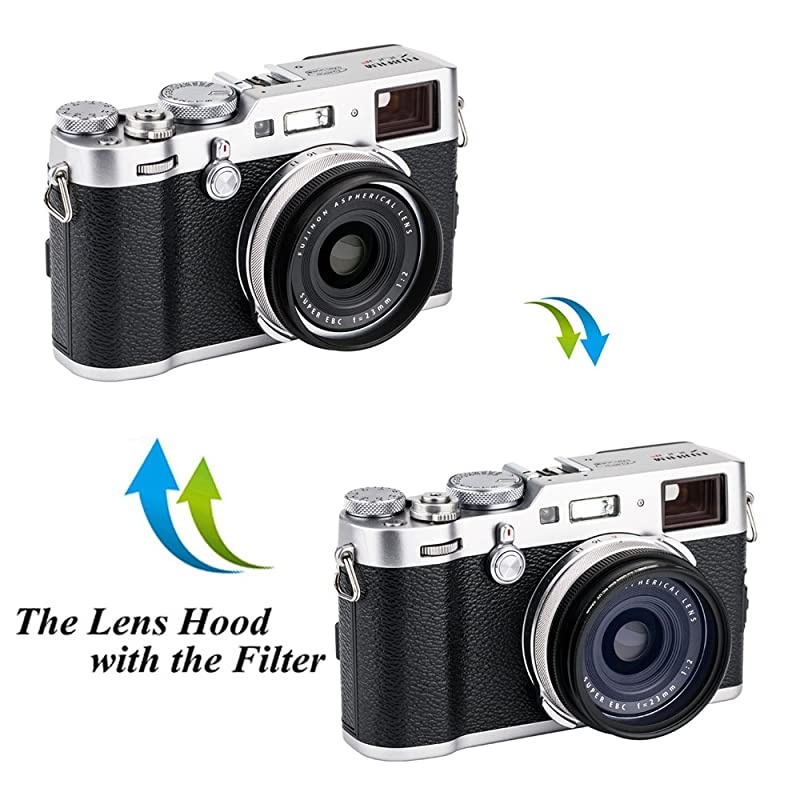 Camera Lens Hood  Lens Shade Set for Fuji Fujifilm X100V X100F X100T X100S X100 X70 Replaces Fujifilm LH-X100 AR-X100 Hood with a Hood Cap & Adapter Ring -Black