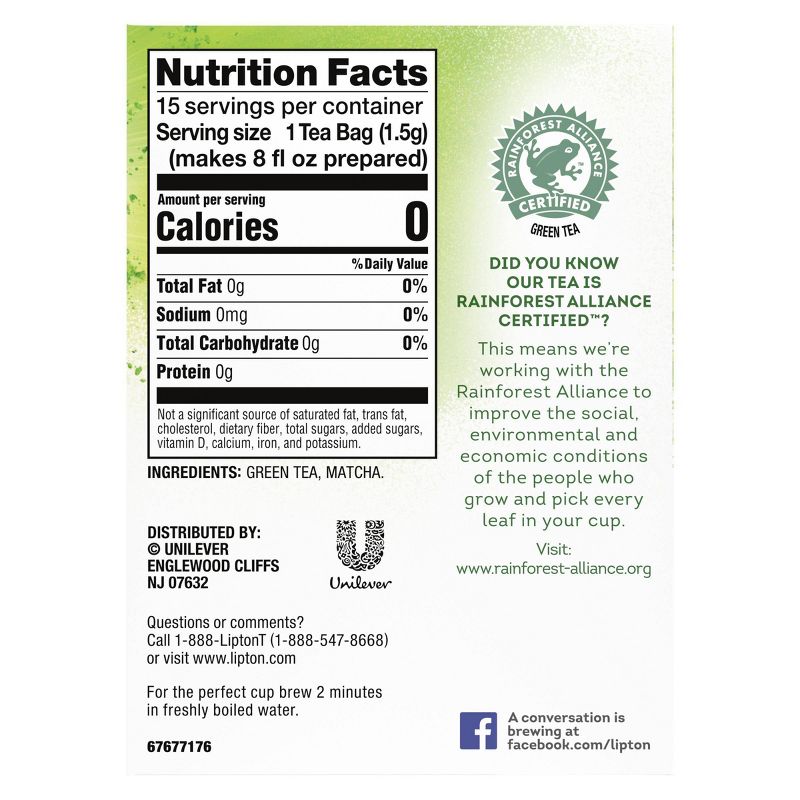 Lipton Green Pure Matcha Tea Bags - 15ct