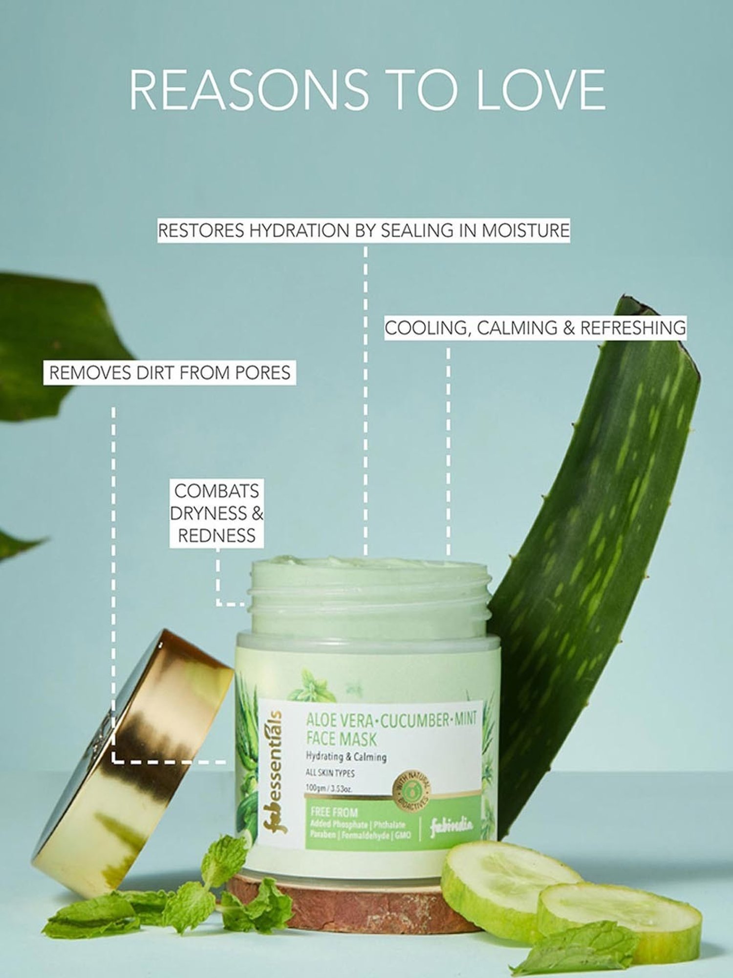 Fabessentials Aloe Vera, Cucumber & Mint Face Mask - 100 gm