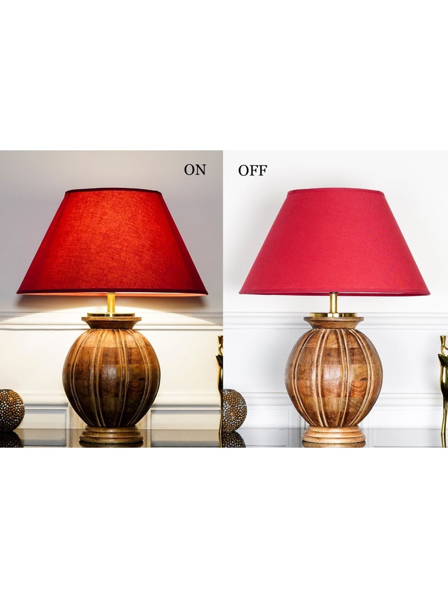 Kapoor Lamp Shades Natural Wood & Red Wood Astros Carved Cotton Shade Table Lamp