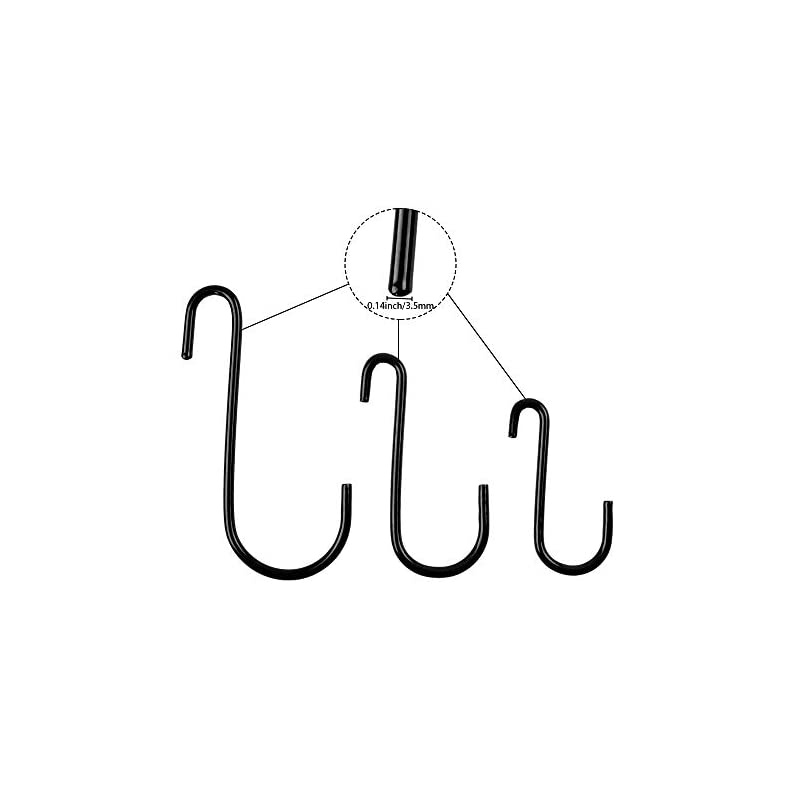 21 Pack Heavy Duty S Hooks Black S Shaped Hooks Hanging Hangers Hooks for Pan, Pot, Coat, Bag, Plants Kitchen, Bathroom, Bedroom and Office(21 Pack/S Hook/Black/ 3 Assortment 2.5"/3"/4")