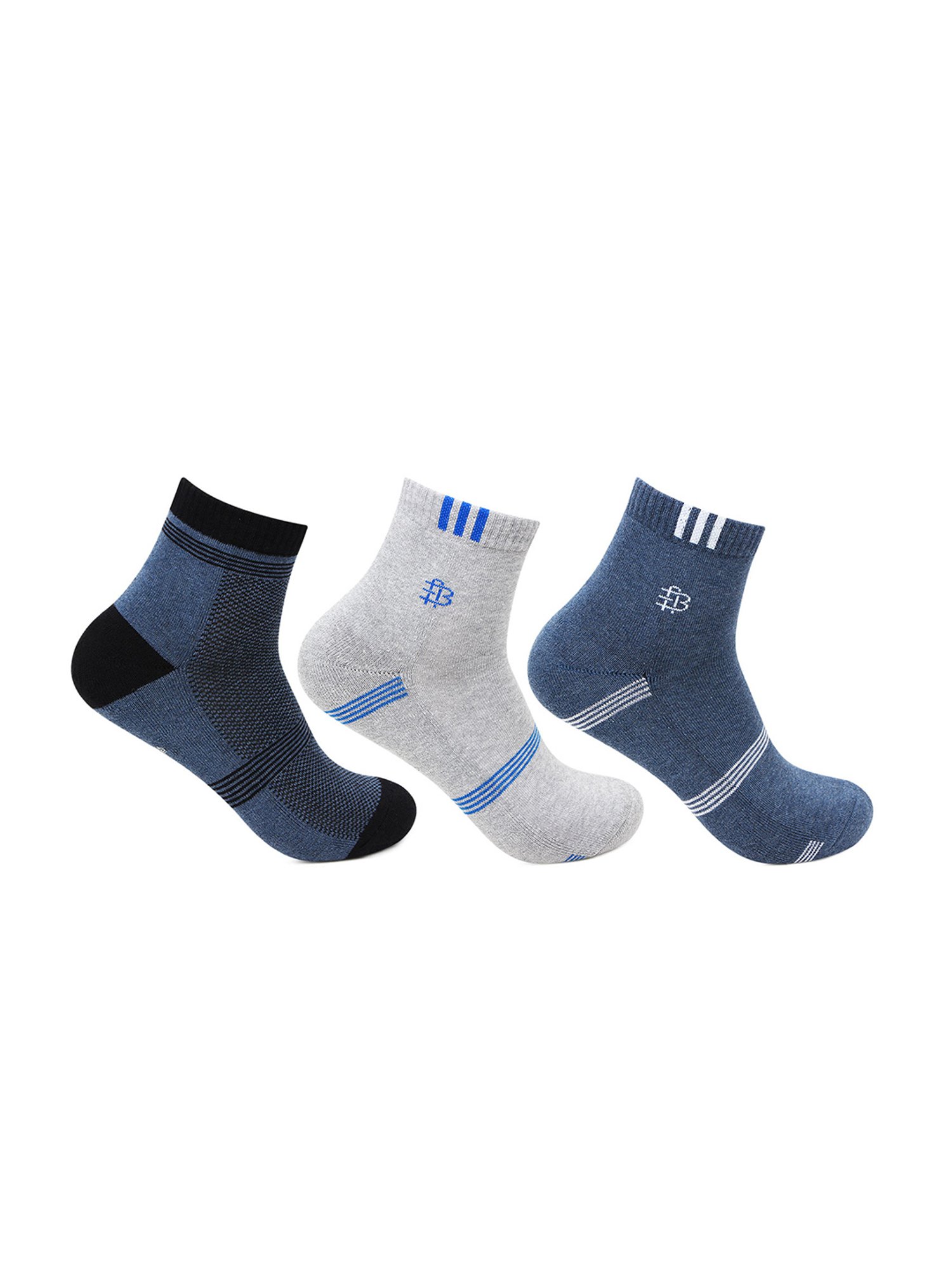 Bonjour Light Navy, Light Grey Socks (Pack Of 3)