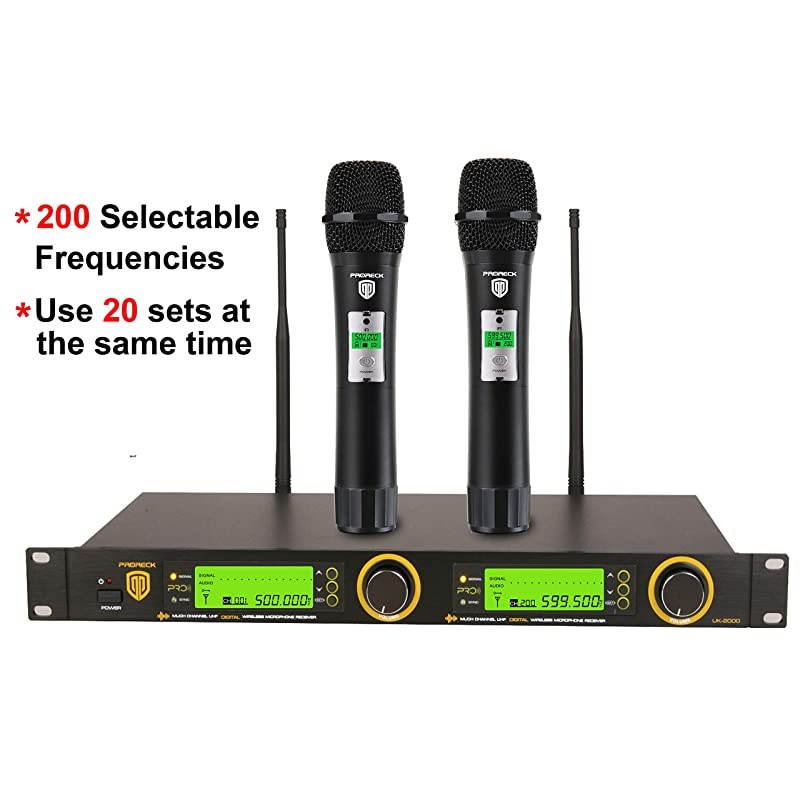 UK2000 UHF 2 Channel Wireless Microphone System with Two Handheld Microphone with FCC Certification Perfect for PartyWeddingChurchConferenceSpeech 200 Selectable Frequencies