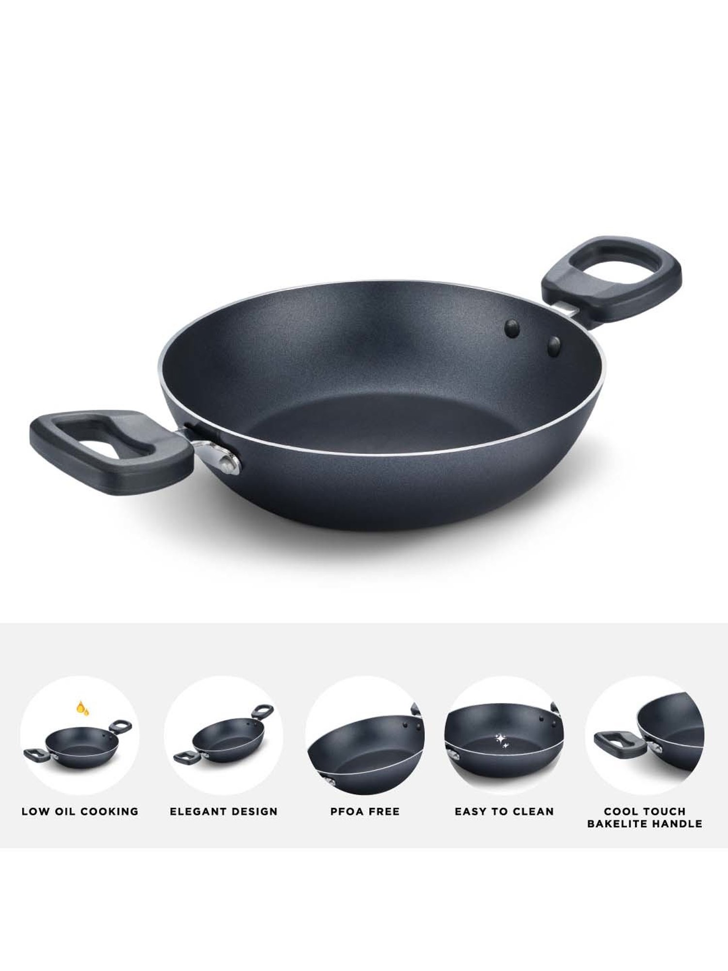 JUDGE Everyday Black Aluminium 22 cm Cookware Kadhai (1.6 L)