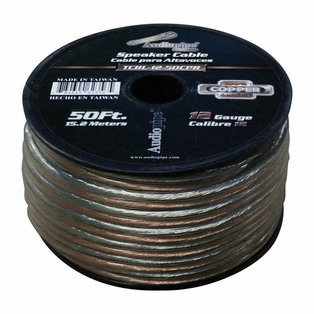Audiopipe 12 Gauge 100 Copper Series Speaker Wire  50 Foot Roll  Clear PVC Jacket