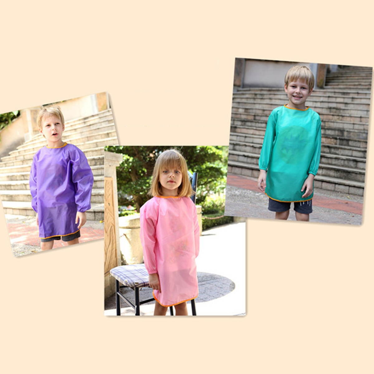 Painting Apron Waterproof Long-sleeved Drawing Art Smock for Children Kids (Pink, L - Suitble for 130-150cm Height)