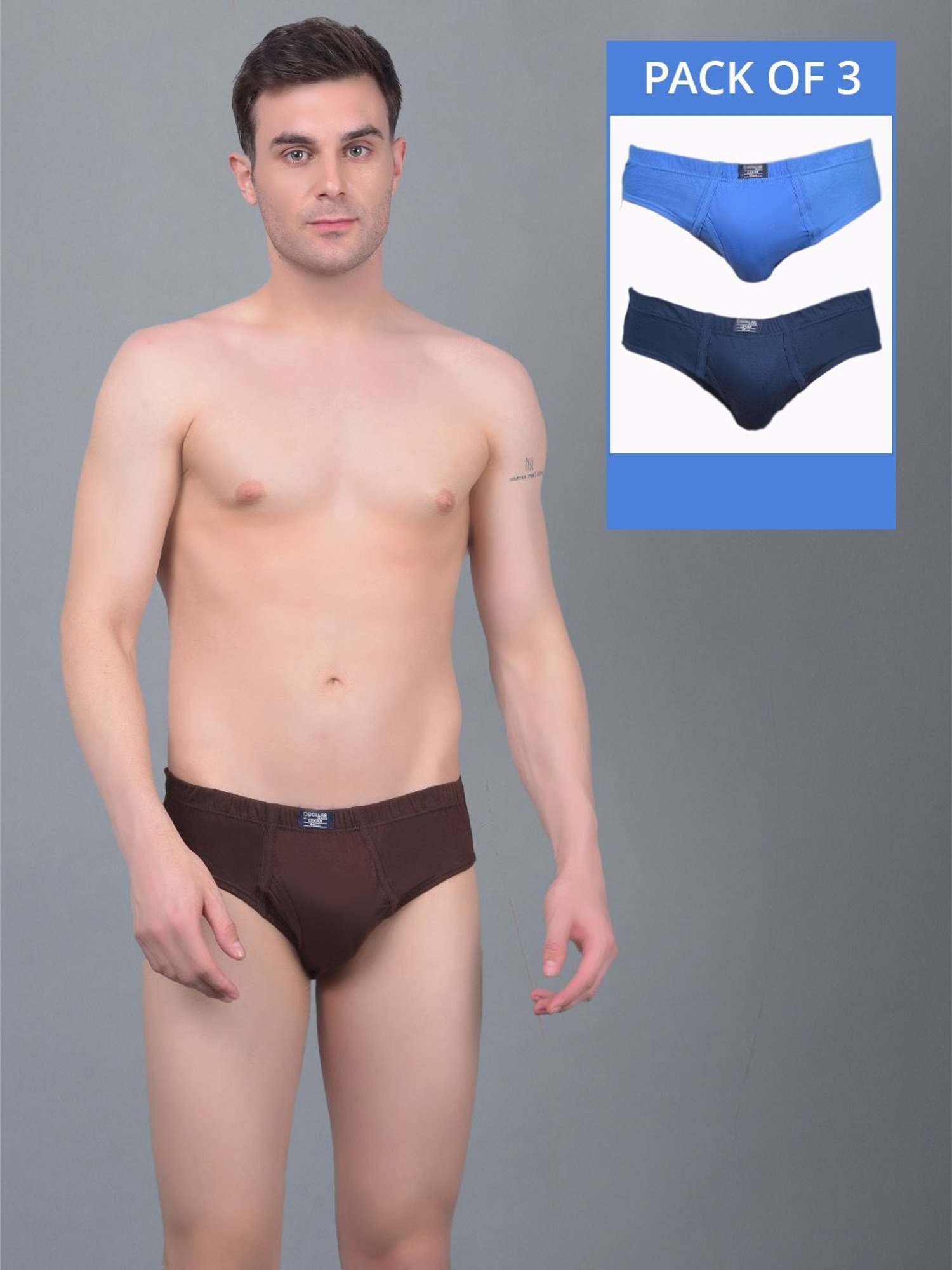 Dollar Lehar Assorted Cotton Regular Fit Briefs - Pack Of 3
