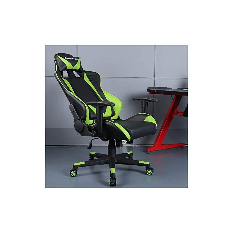 Back PU Leather Swivel Gaming Chair with Adjustable Lumbar Support Headrest Footrest Video Game Chair Racing Office Chair (Bule)