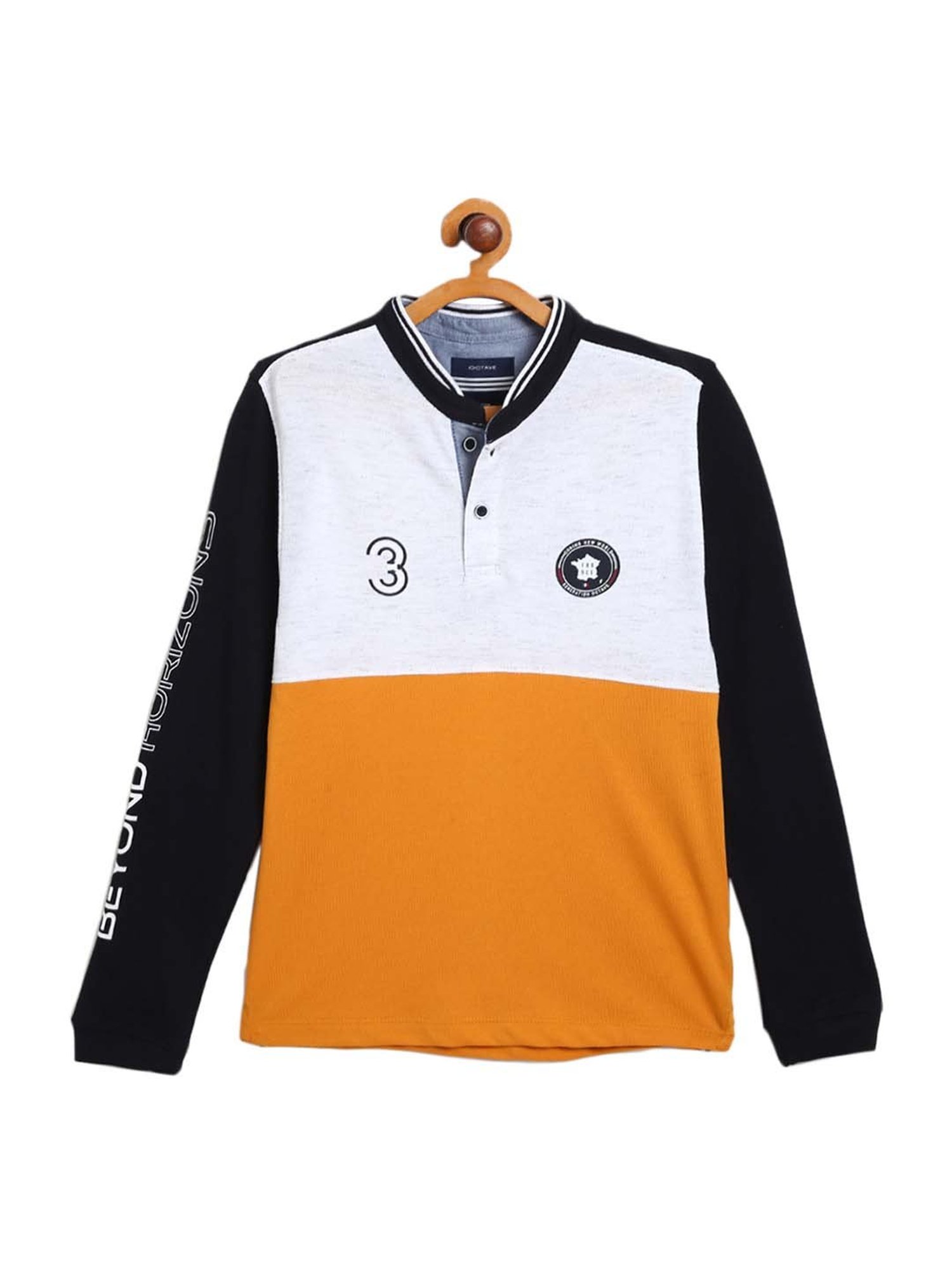 Octave Kids Mustard Cotton Color Block Pattern Polo T-Shirt