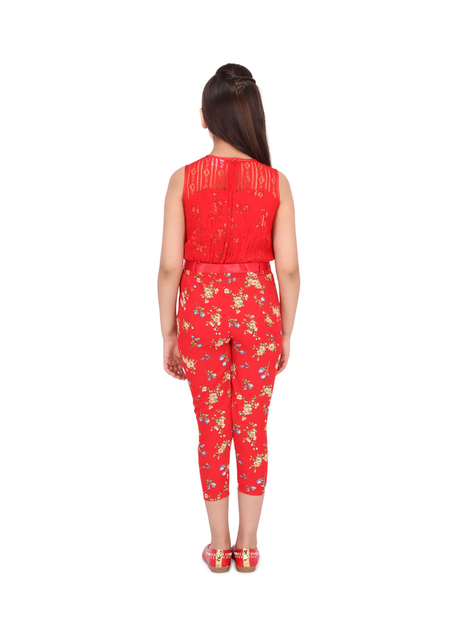 Cutecumber Kids Floral Print Red Jumpsuit