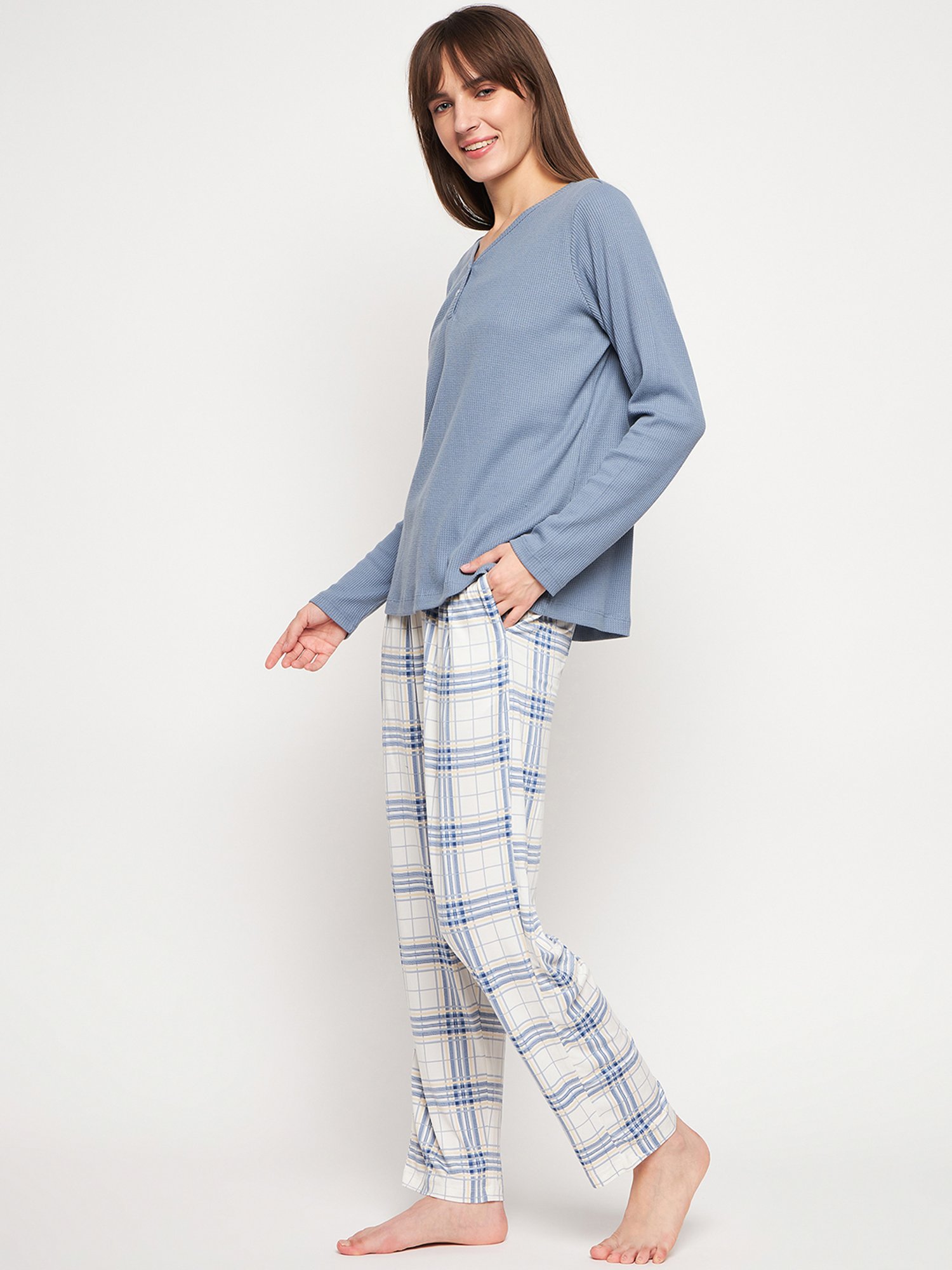 MADAME M Secret Grey Checks Top With Pyjamas