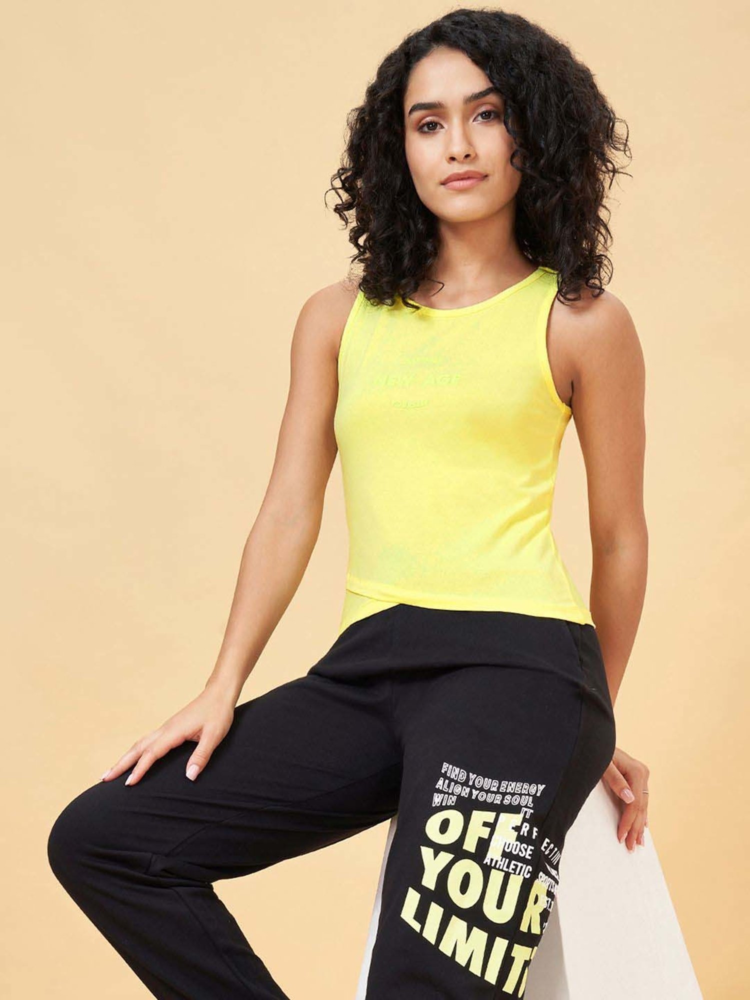 Ajile by Pantaloons Yellow Cotton Printed Tank Top