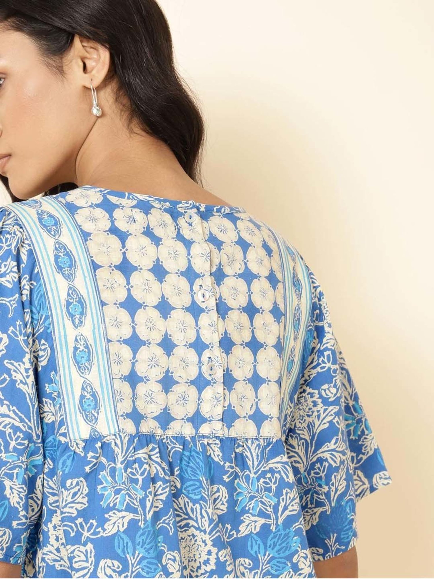 Fabindia Blue Cotton Printed Top