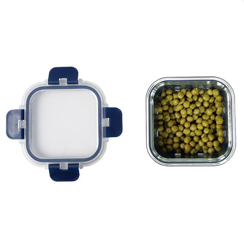 Michael Graves Design Square 13 Ounce High Borosilicate Glass Food Storage Container with Plastic Lid, Indigo