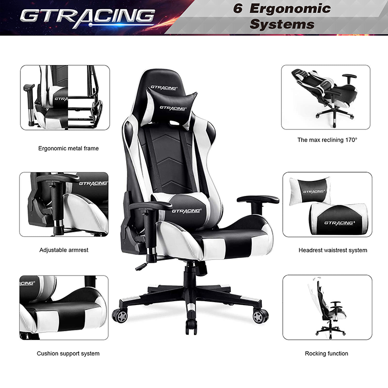 GTRACING Gaming Chair Racing Office Computer Ergonomic Video Game Chair Backrest and Seat Height Adjustable Swivel Recliner with Headrest and Lumbar Pillow Esports Chair