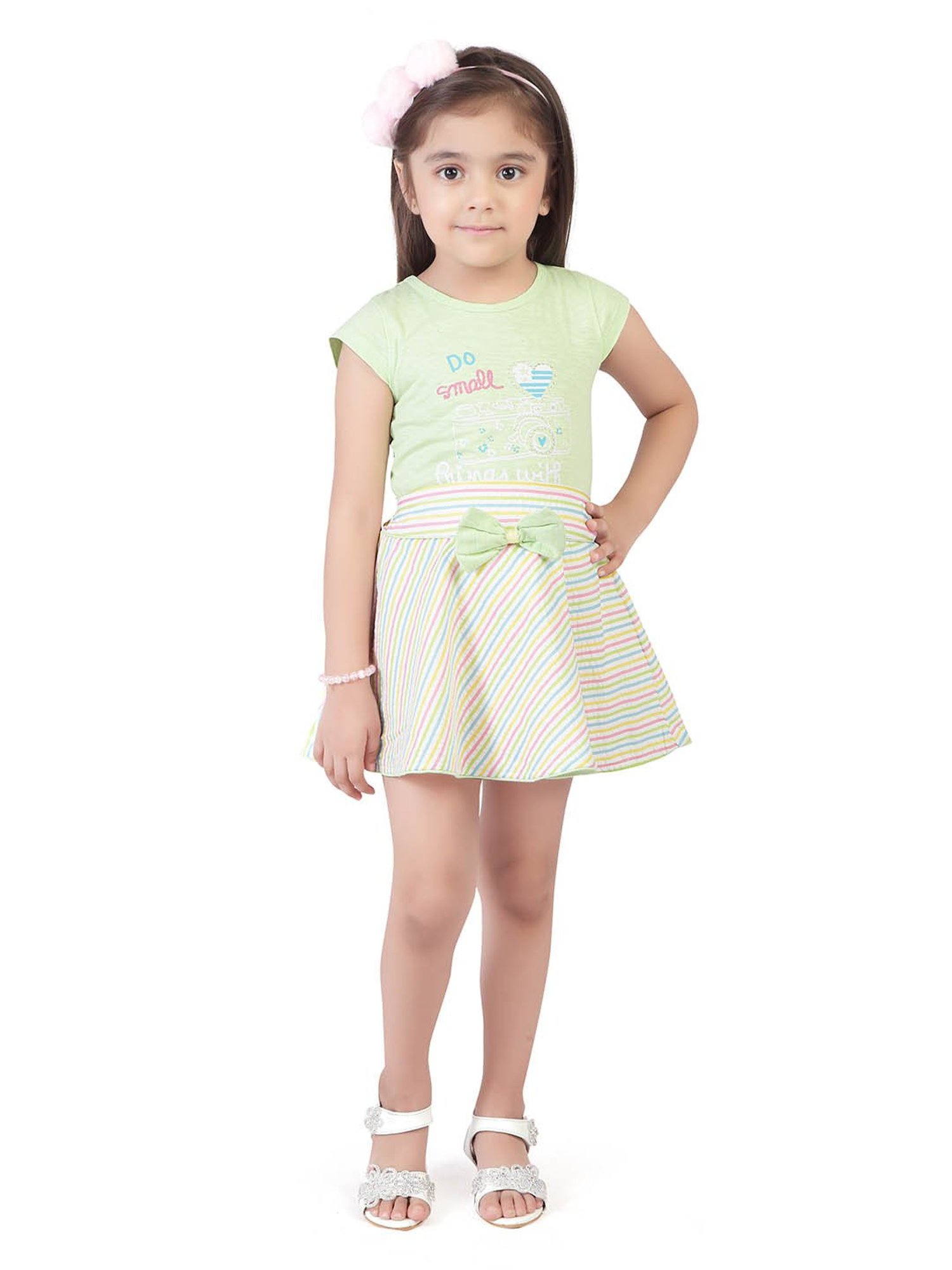 Tiny Girl Green Printed T-Shirt with Skirt