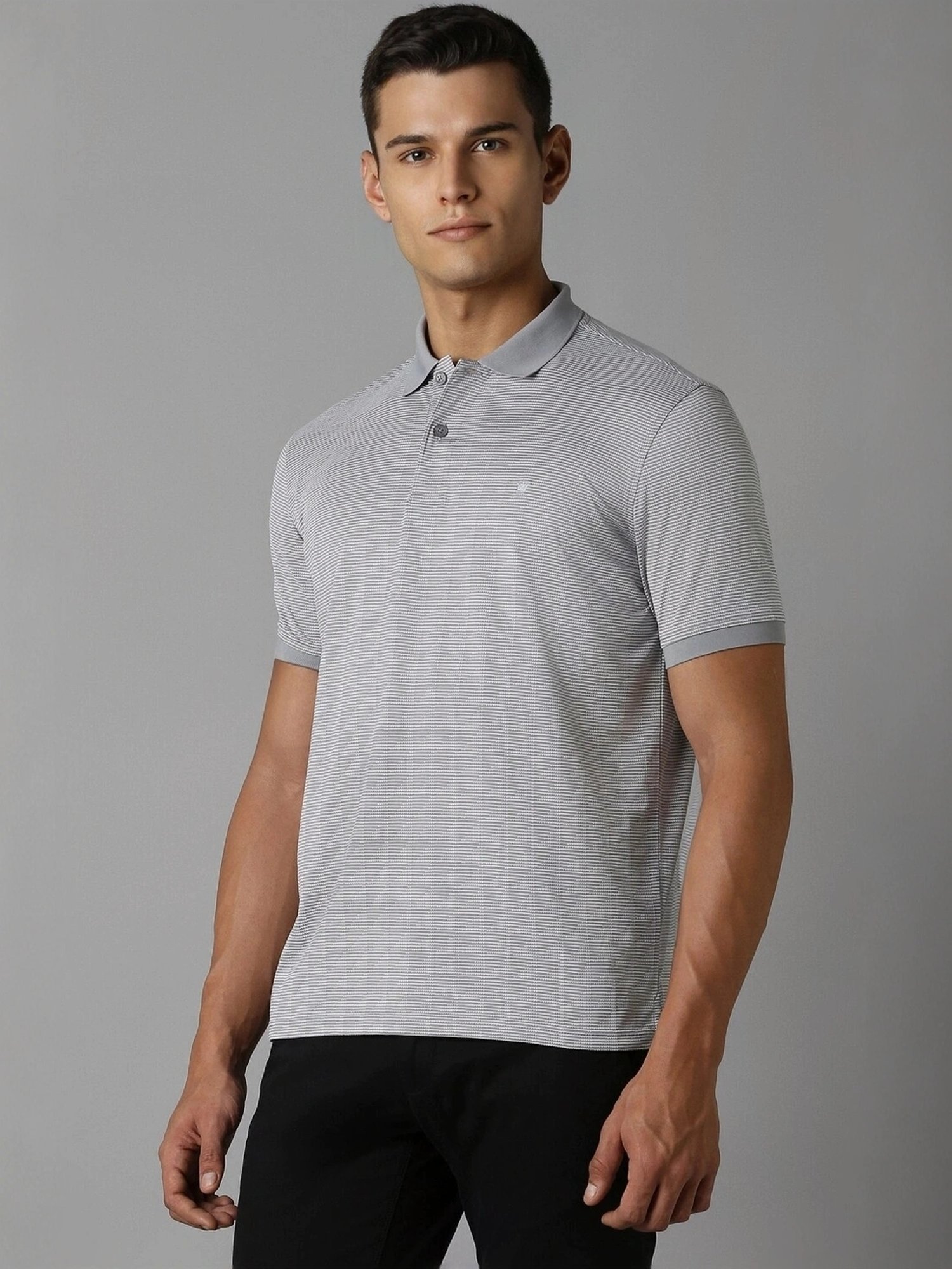 Louis Philippe Grey Regular Fit Printed Polo T-Shirt