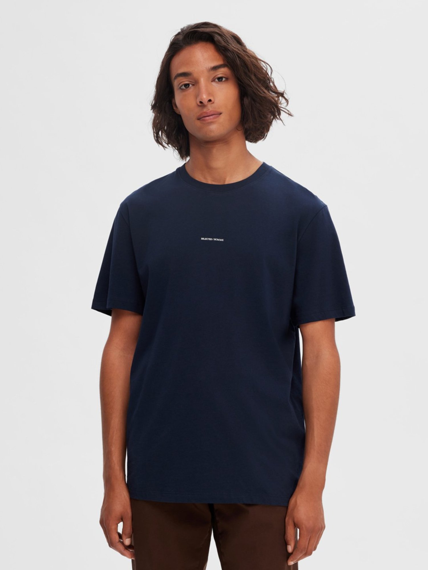 SELECTED HOMME Navy Slim Fit Cotton Crew T-Shirt