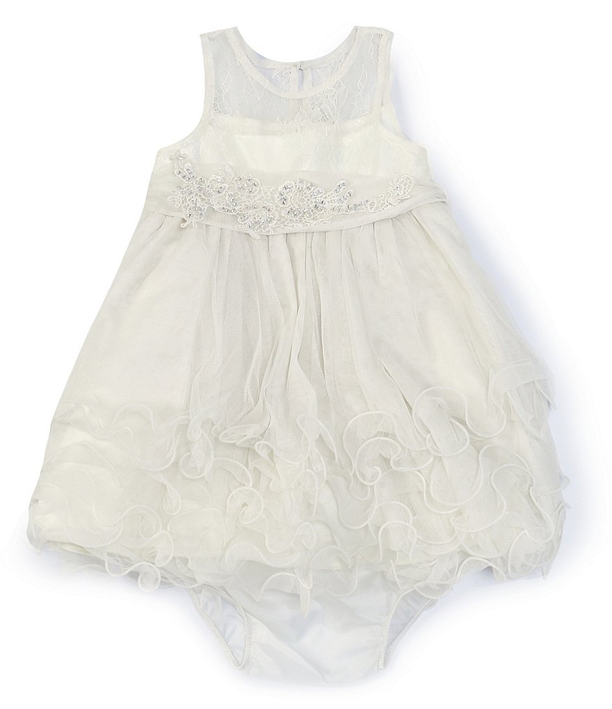 Rare Editions Baby Girls 12-24 Months Embroidered Tiered-Mesh Fit-And-Flare Dress