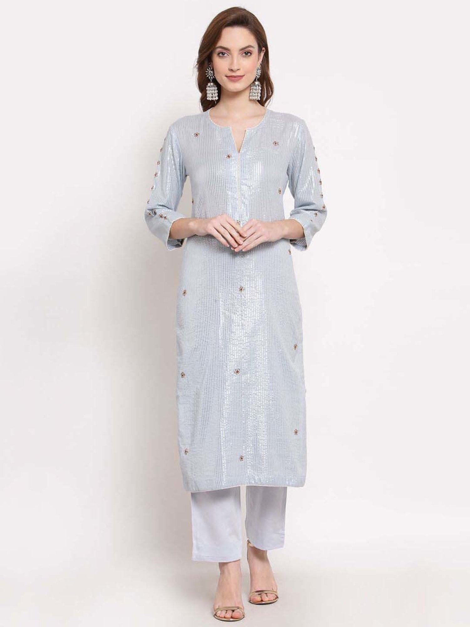 DART STUDIO Blue Cotton Striped Kurta Pant Set