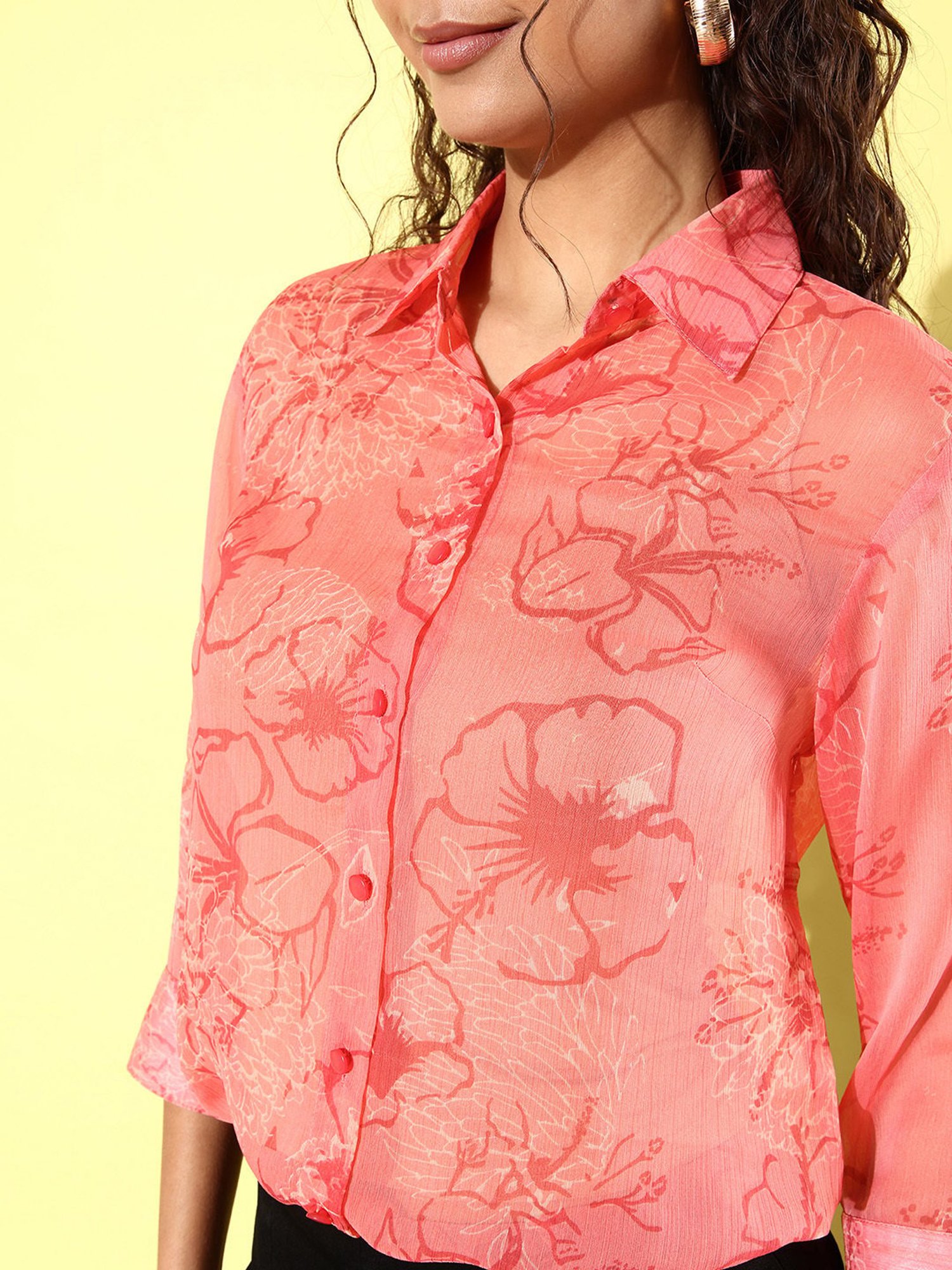Anvi Be Yourself Peach Printed Long Shirt