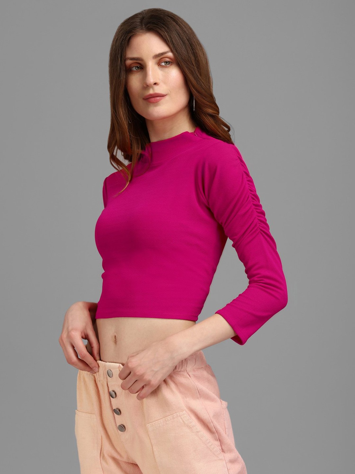 PURVAJA Pink Regular Fit Crop Top
