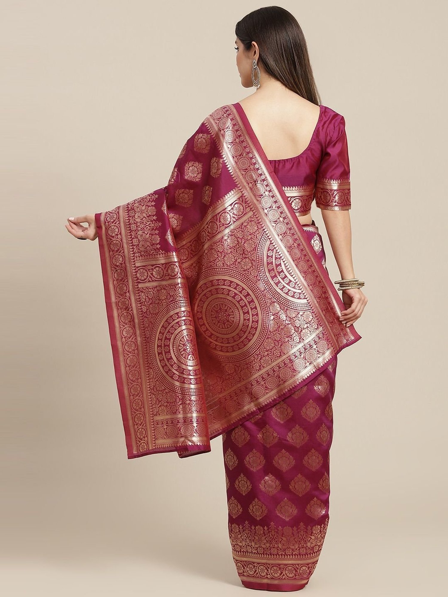 KSUT Purple Silk Woven Saree With Unstitched Blouse
