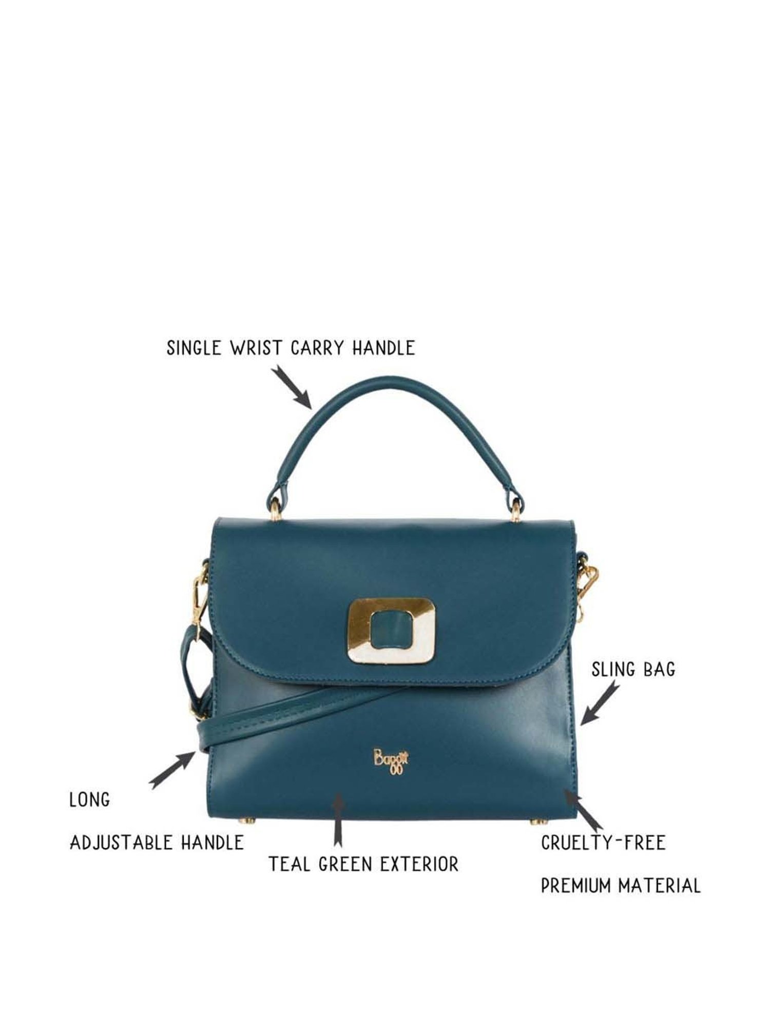 Baggit Blue Solid Medium Satchel Handbag