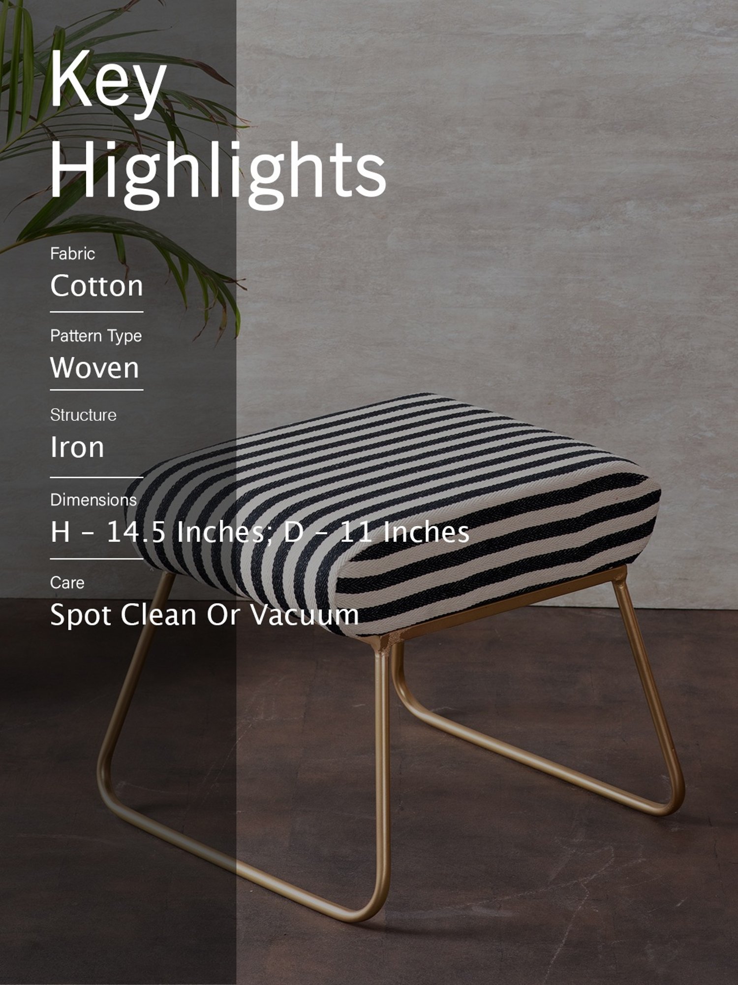 Chumbak French Sahara Solid Mustard Yellow Wood Ottoman