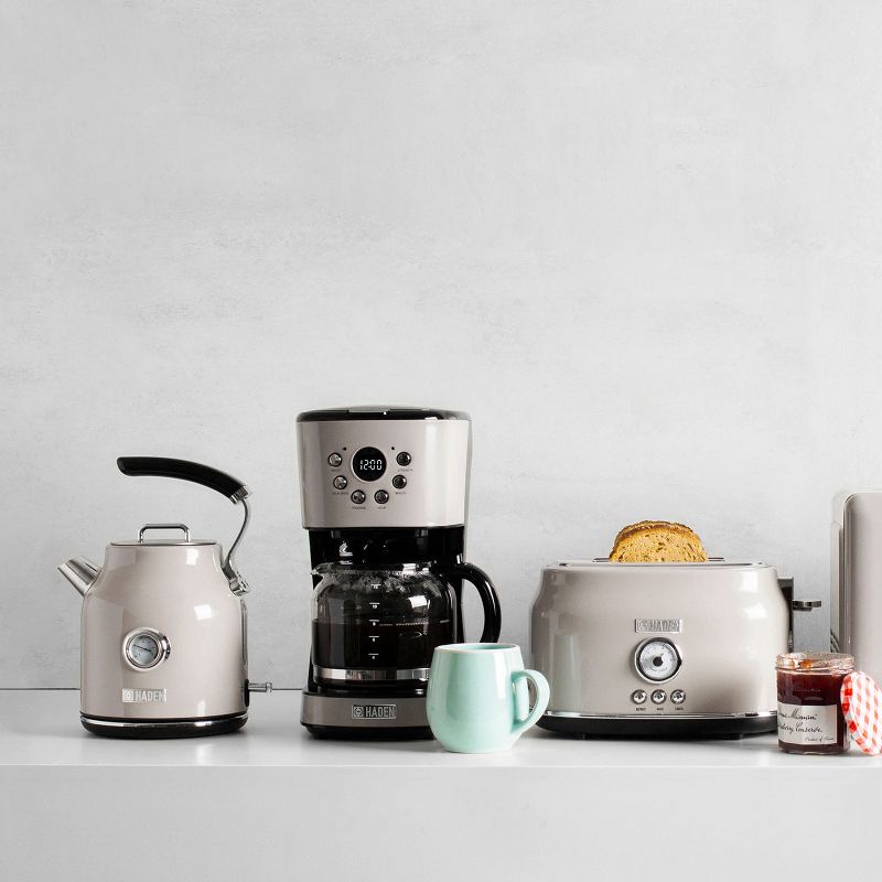 Haden 75028 Innovative 12 Cup Capacity Retro Style Programmable Home Countertop Coffee Maker Machine with Glass Carafe, Putty Beige