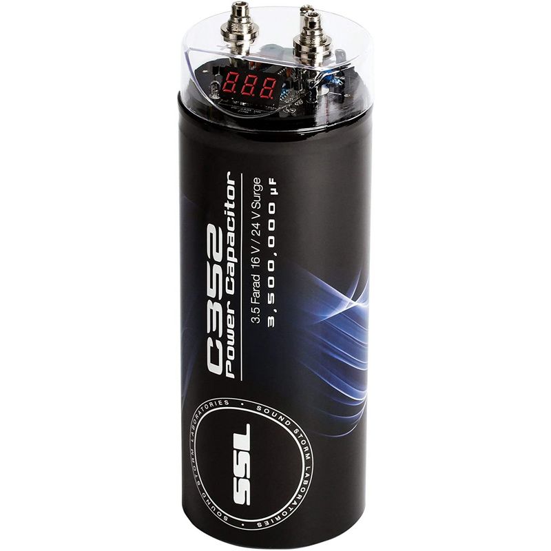 Sound Storm C352 3.5 Farad Car Capacitor for Energy Storage to Enhance Bass Demand and Boost Audio System with Digital LED Voltage Meter, Black