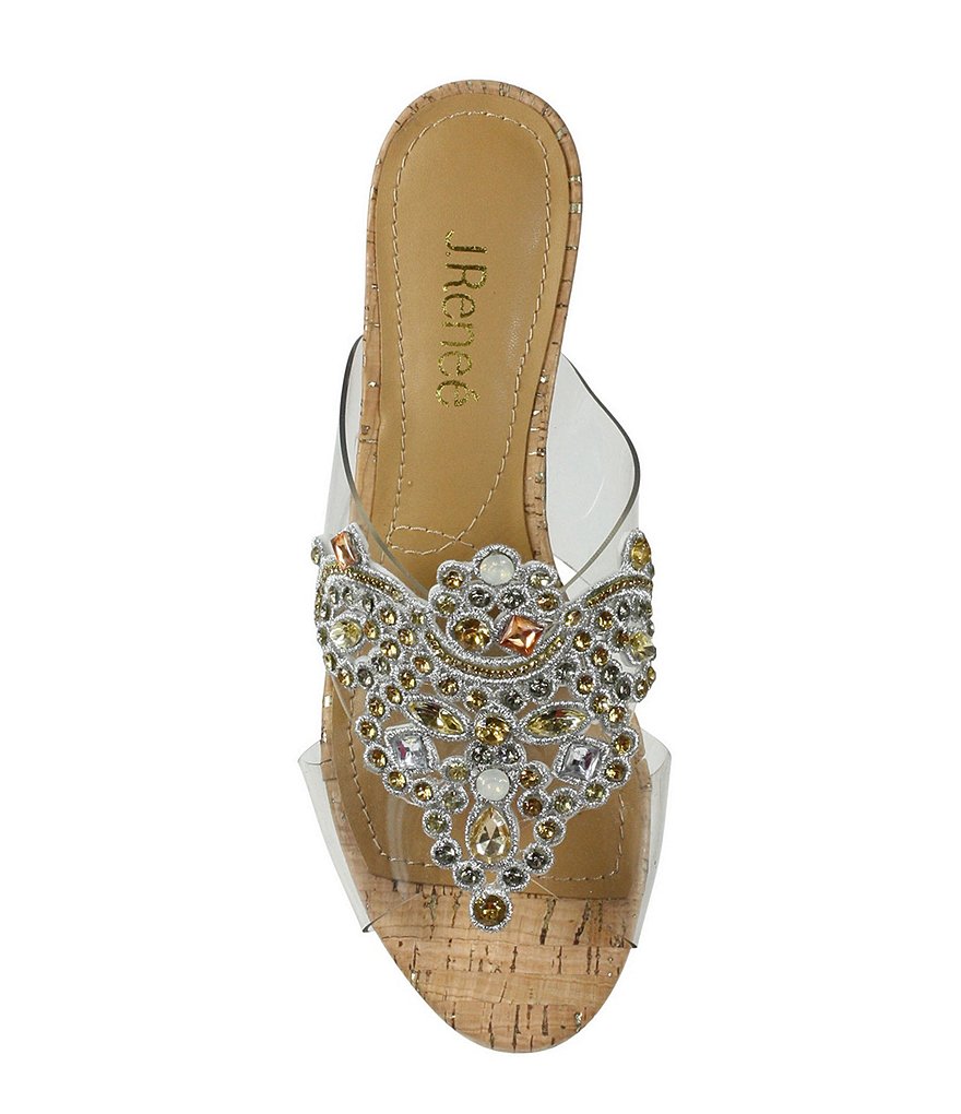 J. Renee Allysen Rhinestone Clear Cork Wedge Dress Slides