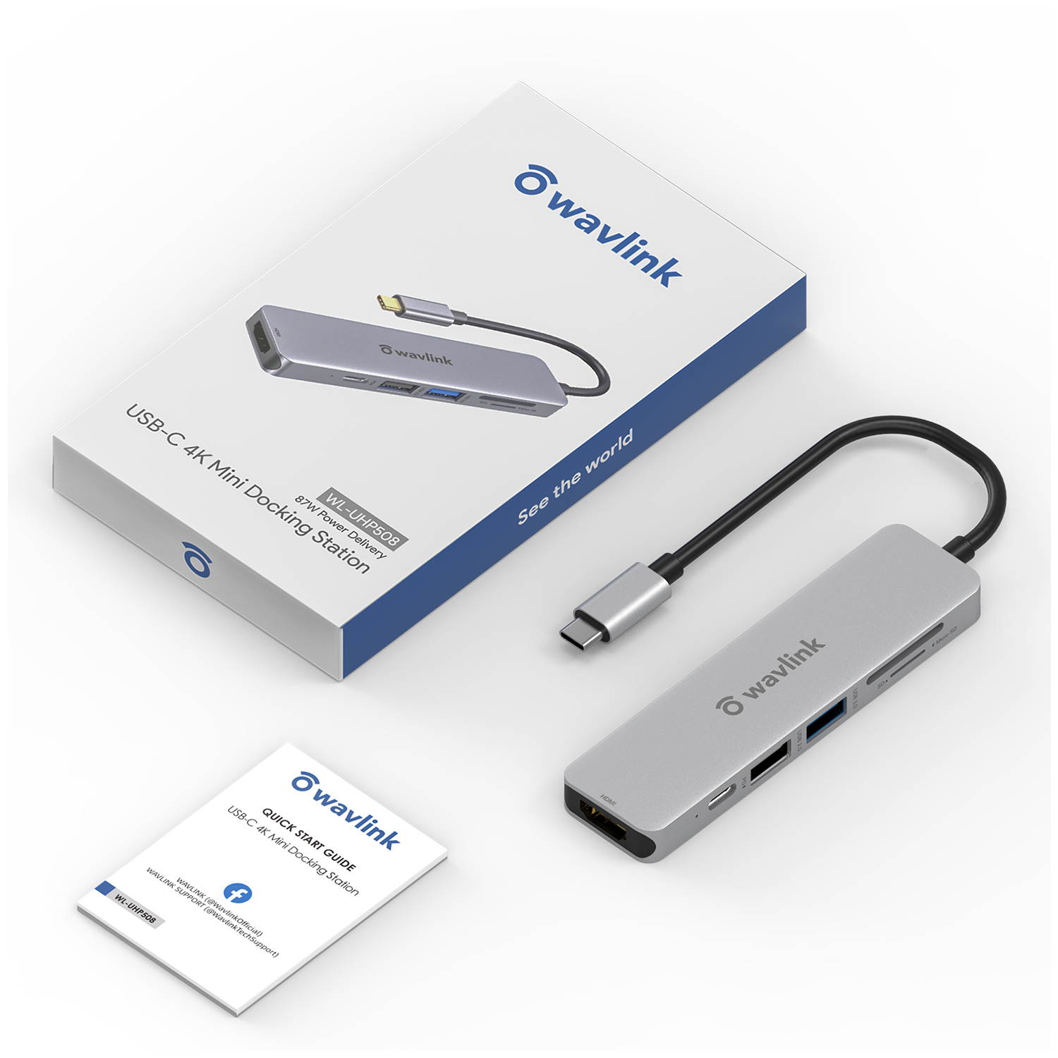 Wavlink USB C Hub, PD 7-in-1 Type C Adapter Mini Docking Station Aluminum with 4K 30Hz HDMI, 2K 60Hz VGA, 2 USB 3.0, SD/TF Card Reader, 87W Laptop Power Delivery for Windows Mac and More, Plug & Play