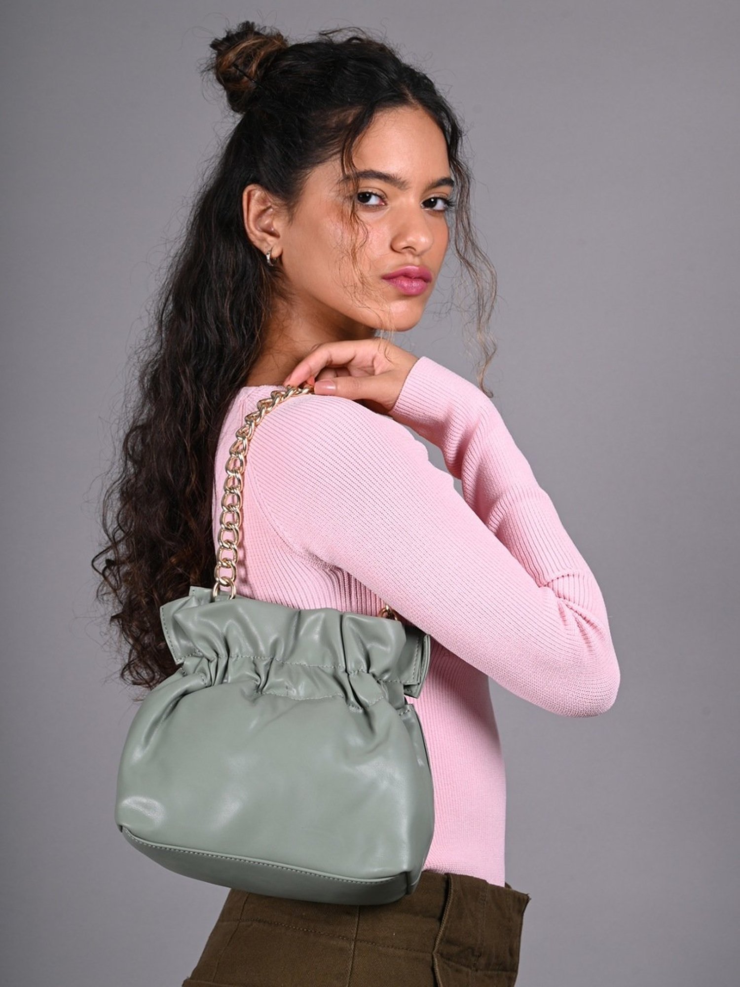 Odette Green Solid Shoulder Handbag