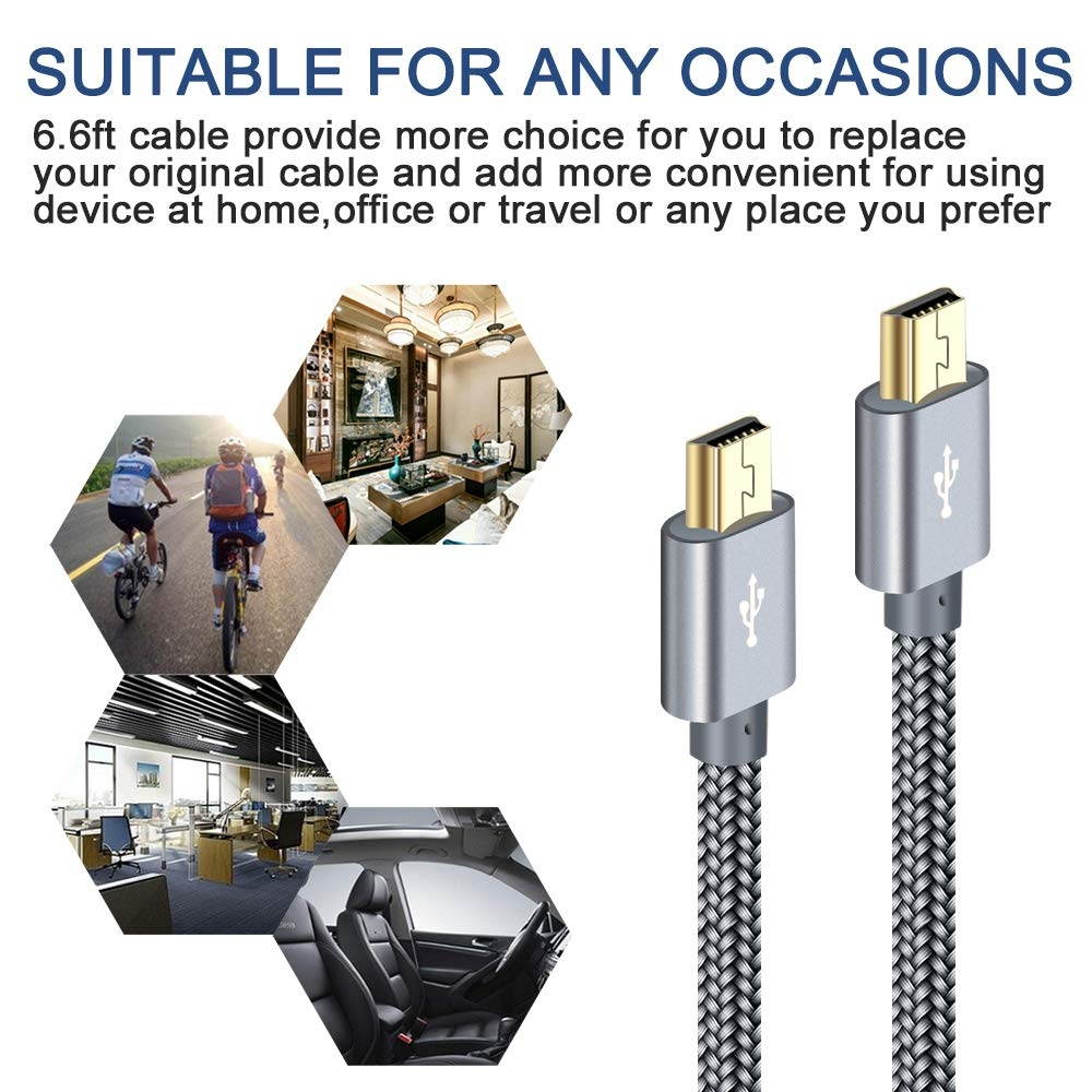 Mini USB 2.0 Cable Braided SIOCEN Type A to Mini-B Charger Cord for GoPro Hero 3+ PS3 Controller 6ft Charging Power Wire for Garmin Nuvi GPS Digital CameraDash CamMP3 PlayerPDAsPlaystation 3