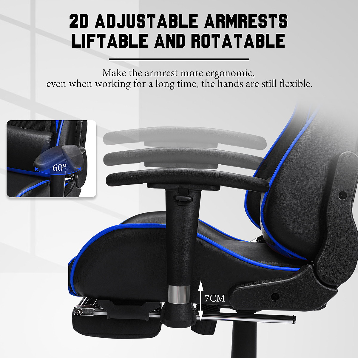 Executive Office Gaming Chair Racing Rocker Ergonomic 180&deg; Lying Recliner Footrest High Back with Neck&Waist Cushion