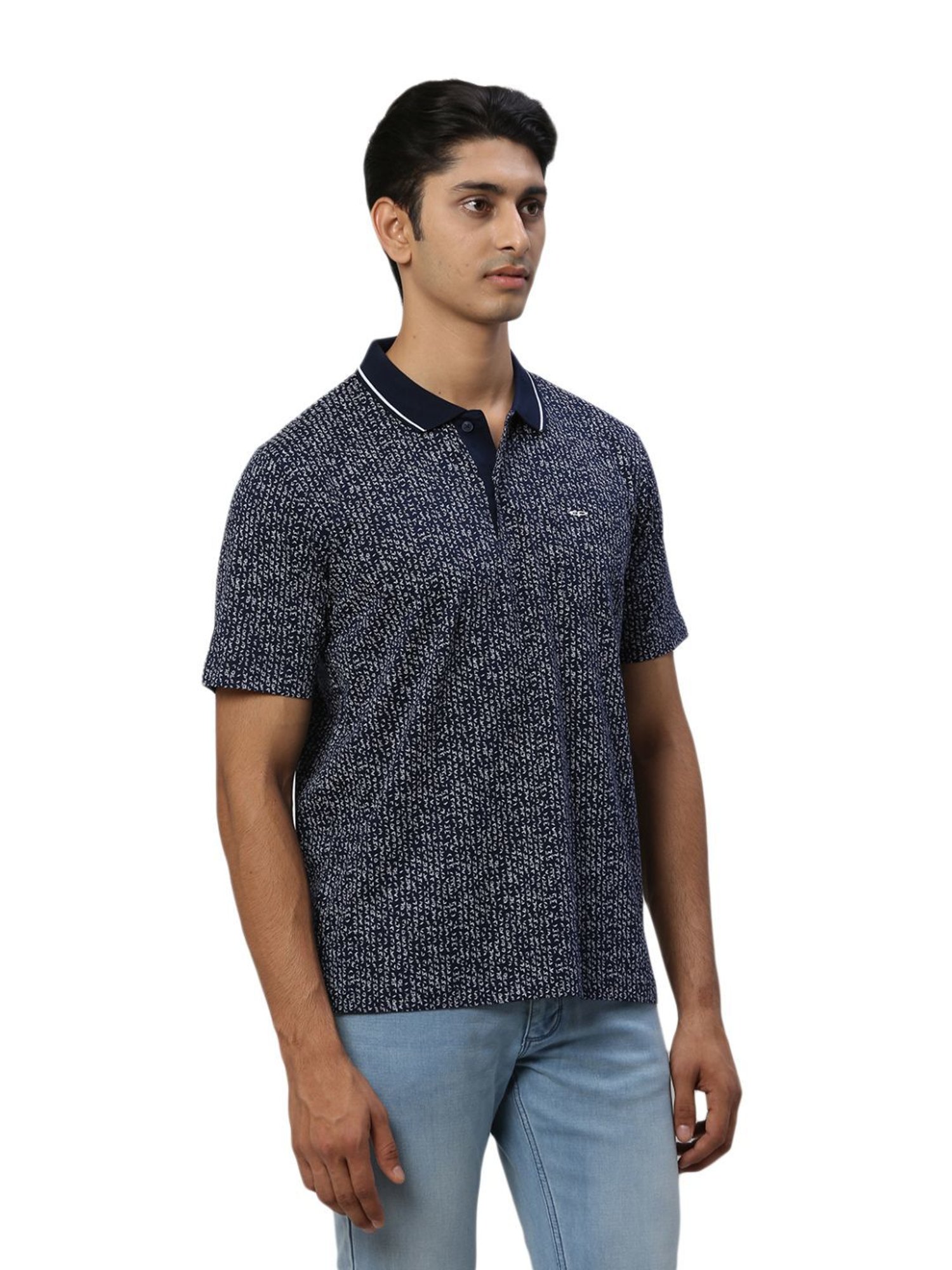 ColorPlus Blue Cotton Comfort Fit Printed Polo T-Shirt