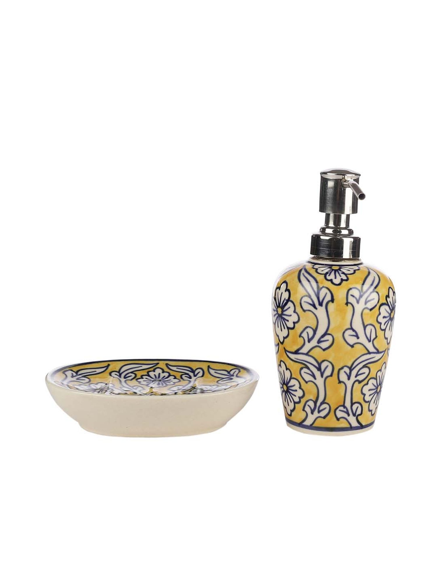 VarEesha Manohar Yellow & Navy Blue Ceramic Bath Accessories - Set of 2