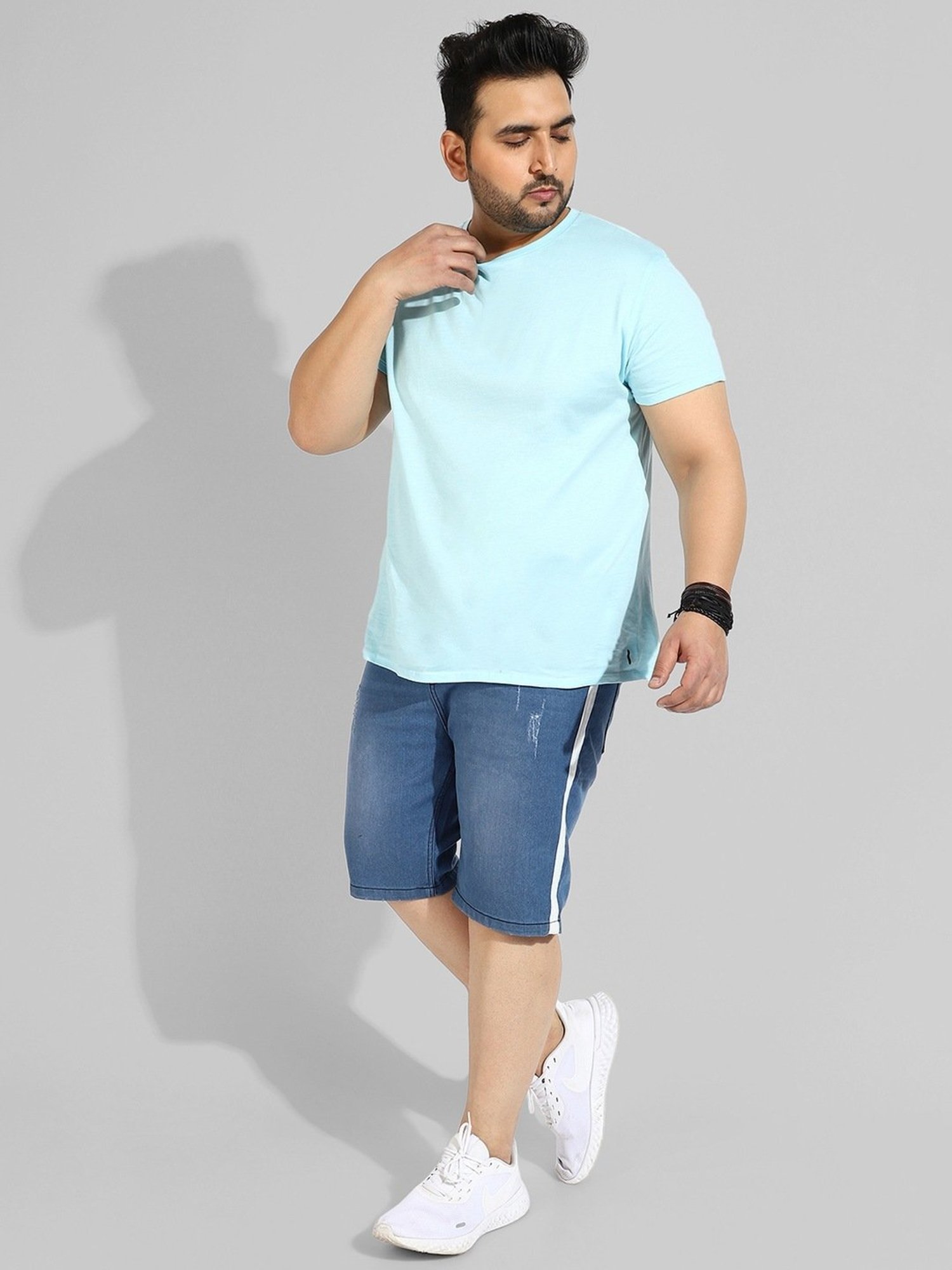 Instafab Plus Blue Regular fit Distressed Plus Size Denim Shorts