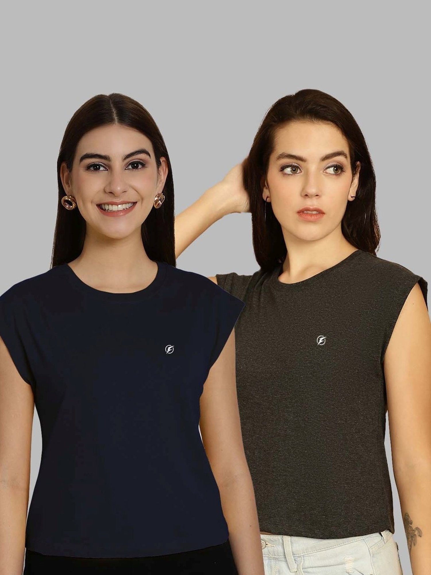 Friskers Navy & Grey Slim Fit Sports T-Shirts - Pack Of 2