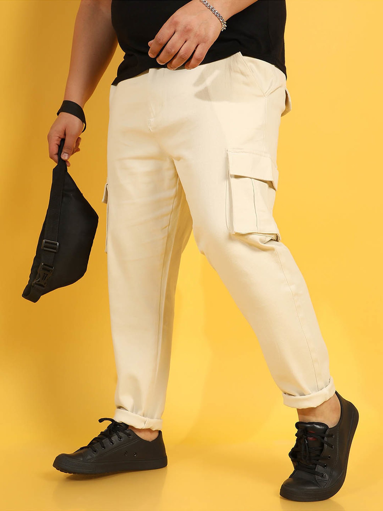 Instafab Plus Yellow Regular fit Plus Size Cargos