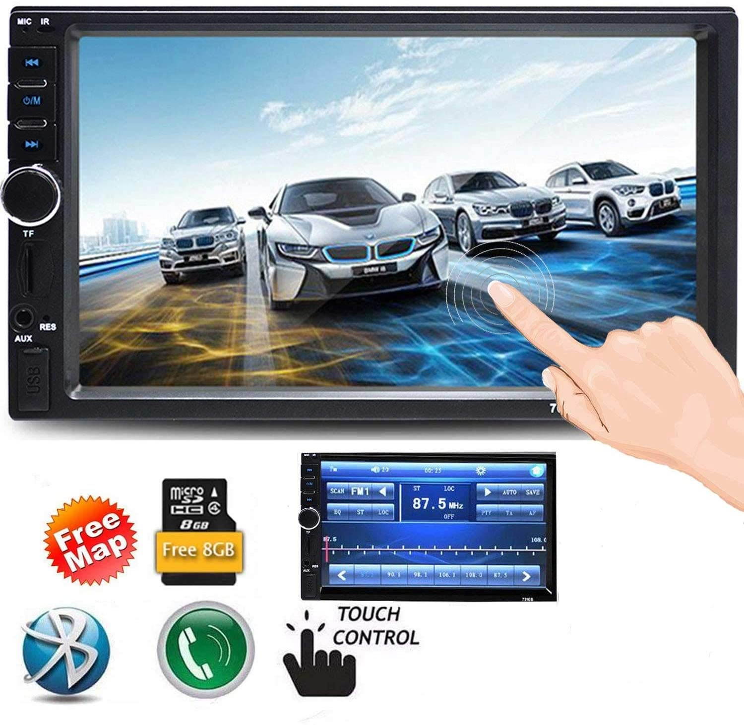 EinCar Newest Double 2 Din Car Stereo, 7 Inch Capacitive Touch Screen Car Radio MP3/MP5/FM Player Supports GPS Navigation/Bluetooth/USB/TF Card with Remote Control and 8GB GPS Map Card