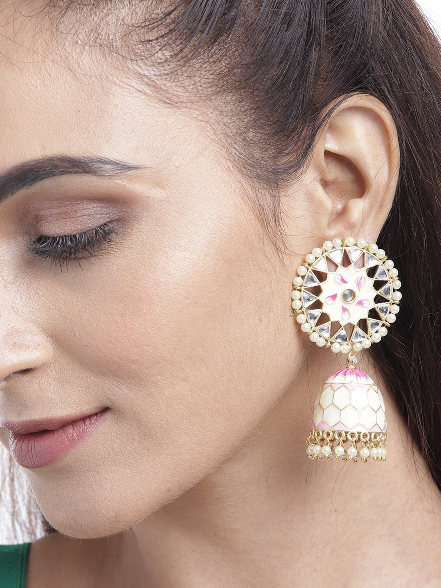 Priyaasi Gold-Plated Kundan and beads Studded Handcrafted with Peal Jhumki Earrings