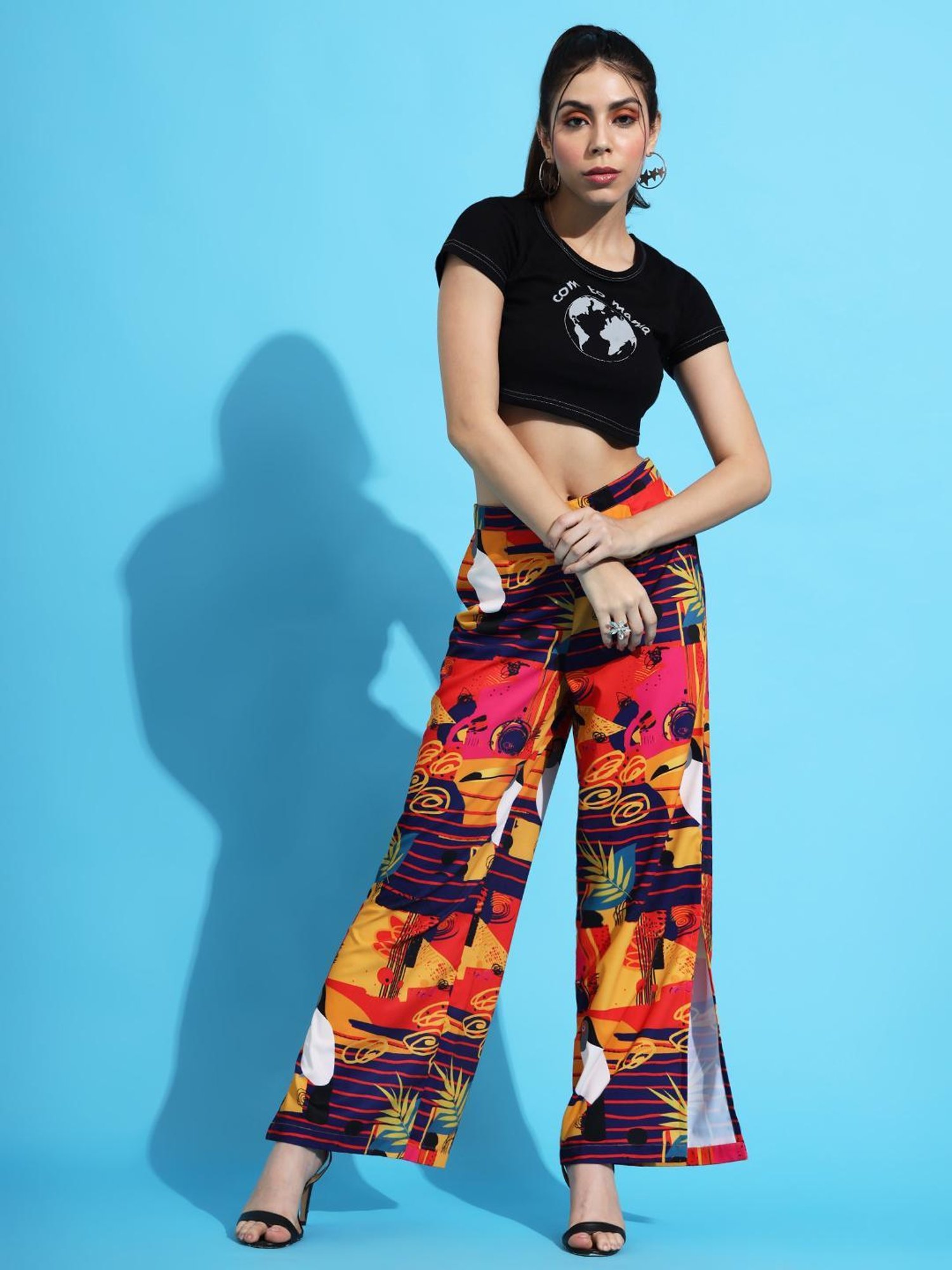 FITHUB Orange & Navy Printed High Rise Trousers