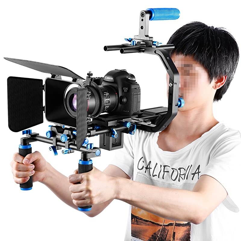 Film Movie Video Making System Kit for Canon Nikon Sony and Other DSLR Cameras Video Camcorders includes Cshaped BracketHandle Grip15mm RodMatte BoxFollow FocusShoulder Rig Blue+Black
